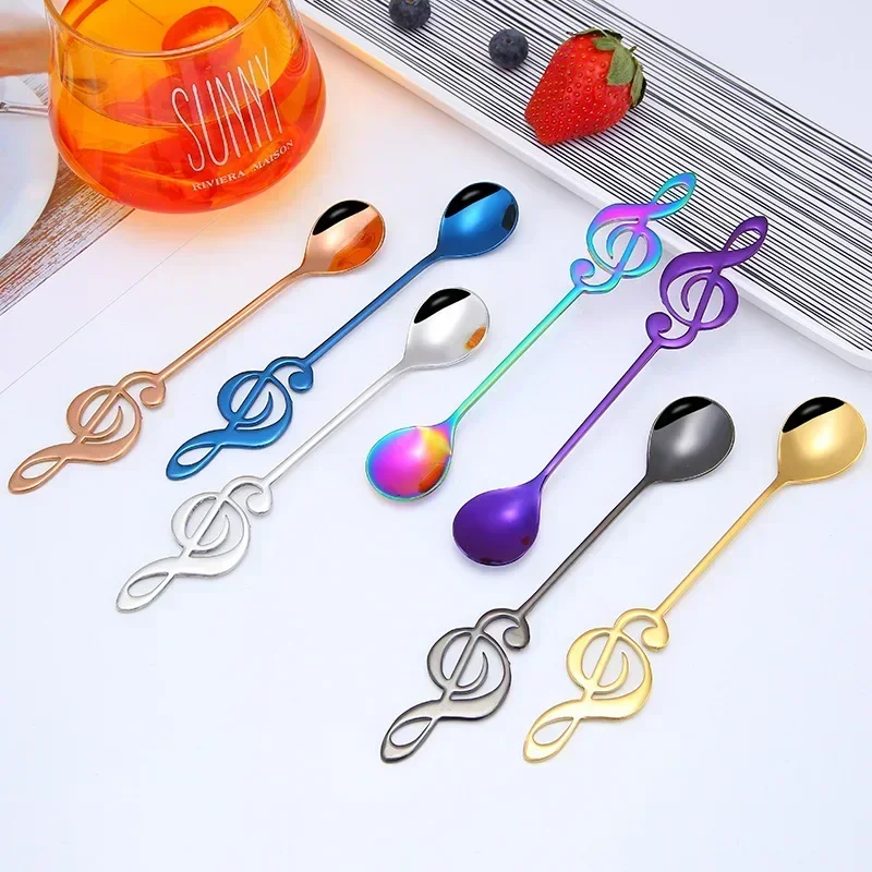 New 10pcs 304 Stainless Steel Musical Notes Coffee Spoon Stirring Cup Spoon Music Stick Ice Cream Gift Spoon Kitchen Accessorie view 2