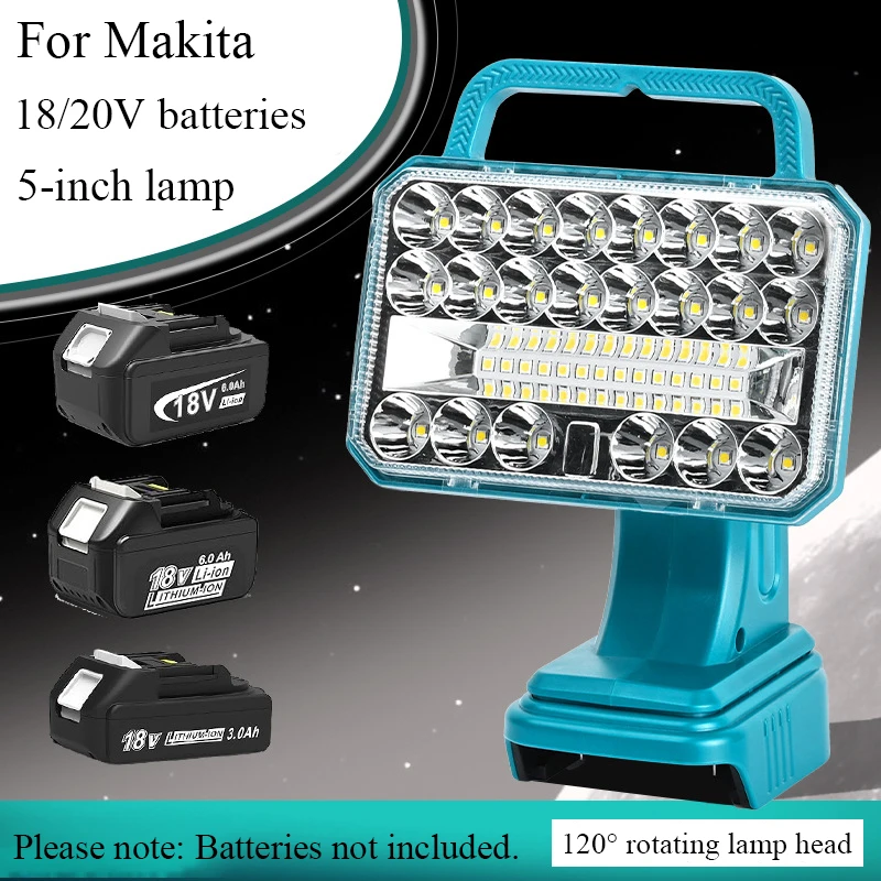 

For Makita/DeWalt/Milwaukee/Black&Decker/Craftsman 18/20V Lithium Batteries Portable Cordless Torch 120° Rotatable Camping Light
