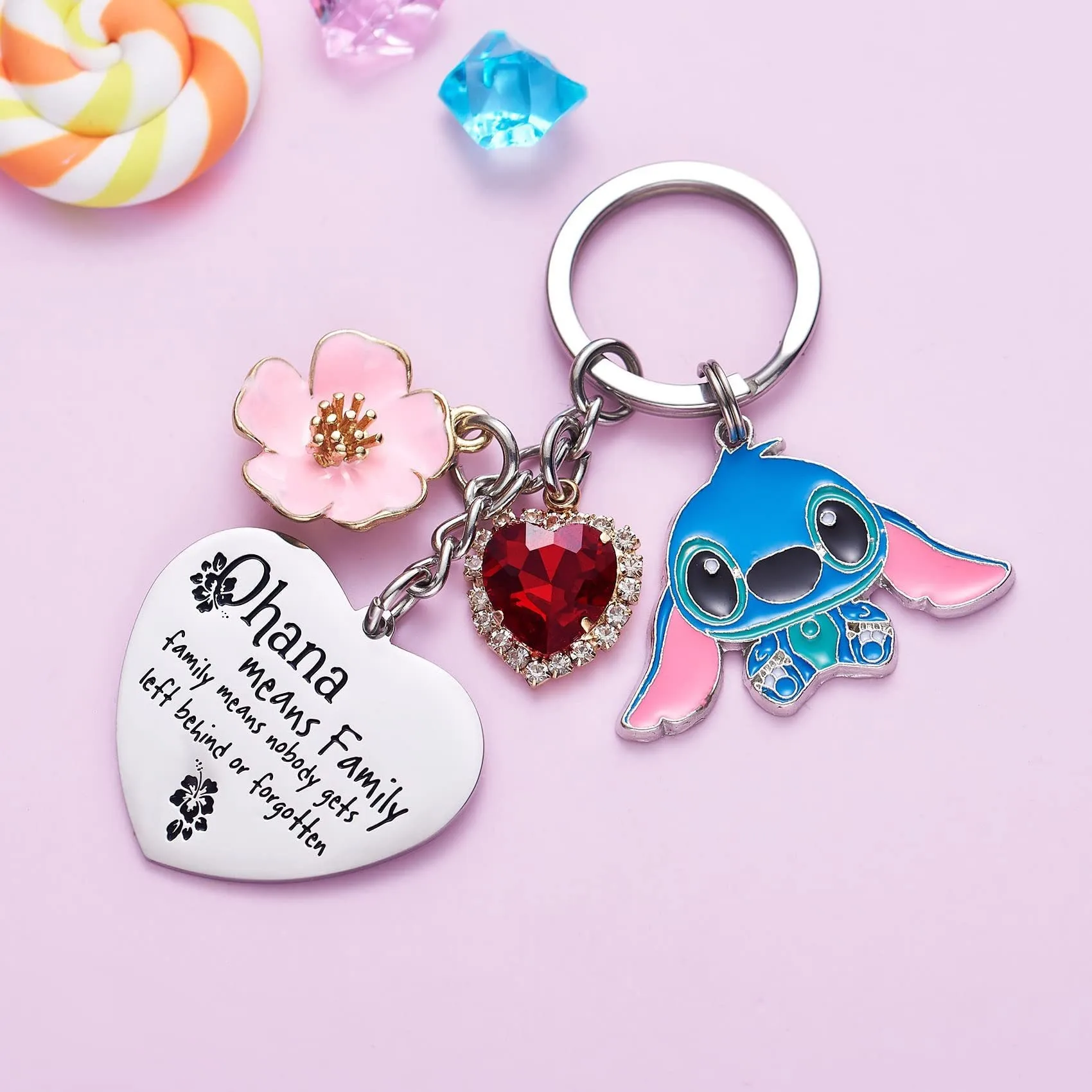 Cute Stitch Keychain Cartoon Love Heart Stitch Anime Accessories Pendant Keychains Holder Lilo Stitch Doll Keyring for Children