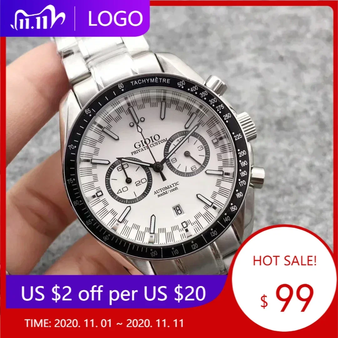 New Men Quartz Chronograph Watch Speed Racing Ceramic Black Sport Watches