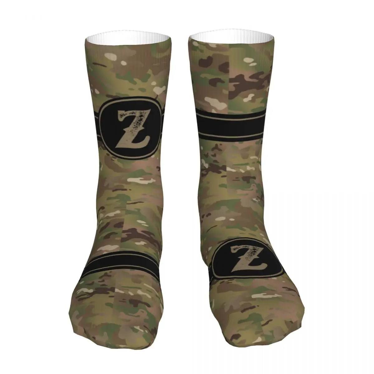 Army Camouflage Monogram Letter Z Socks Men's Women's Polyester Fashion Military Camo Socks Summer Autumn Winter Socks Gifts