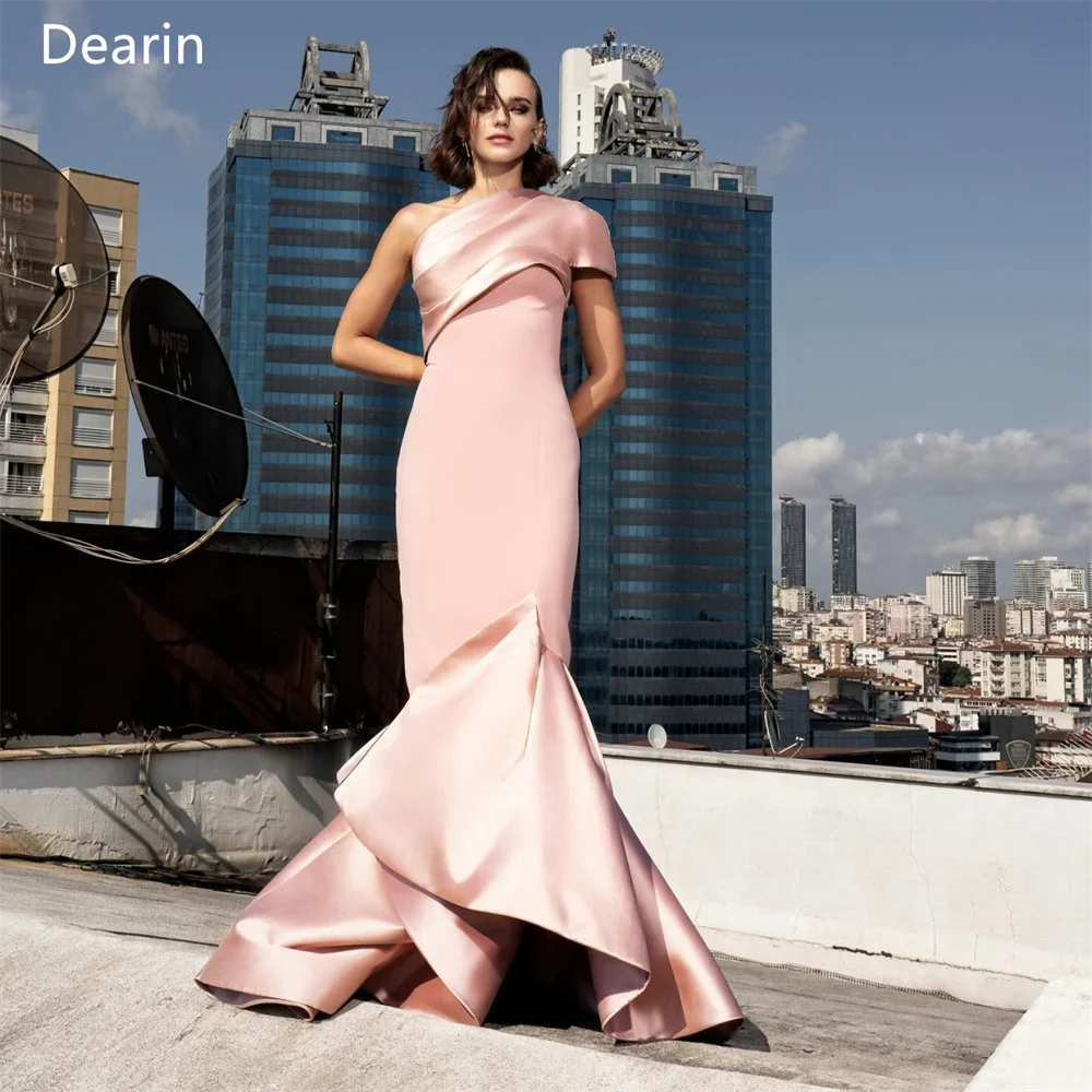 

Customized Prom Dress Dearin One-shoulder Trumpet Floor Length Draped Bespoke Occasion Dresses Saudi Arabia Formal Evening Gown