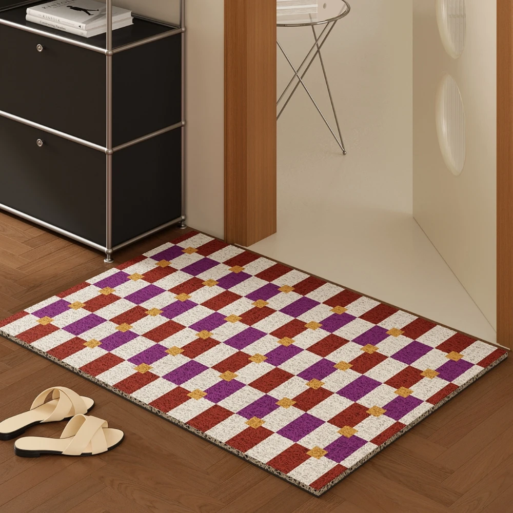 

Colorful Checkered Pattern Welcome Mat Doormat Absorbs Dirt Door Mat Non-Slip Floor PVC Doormat Cuttable Hallway Mat