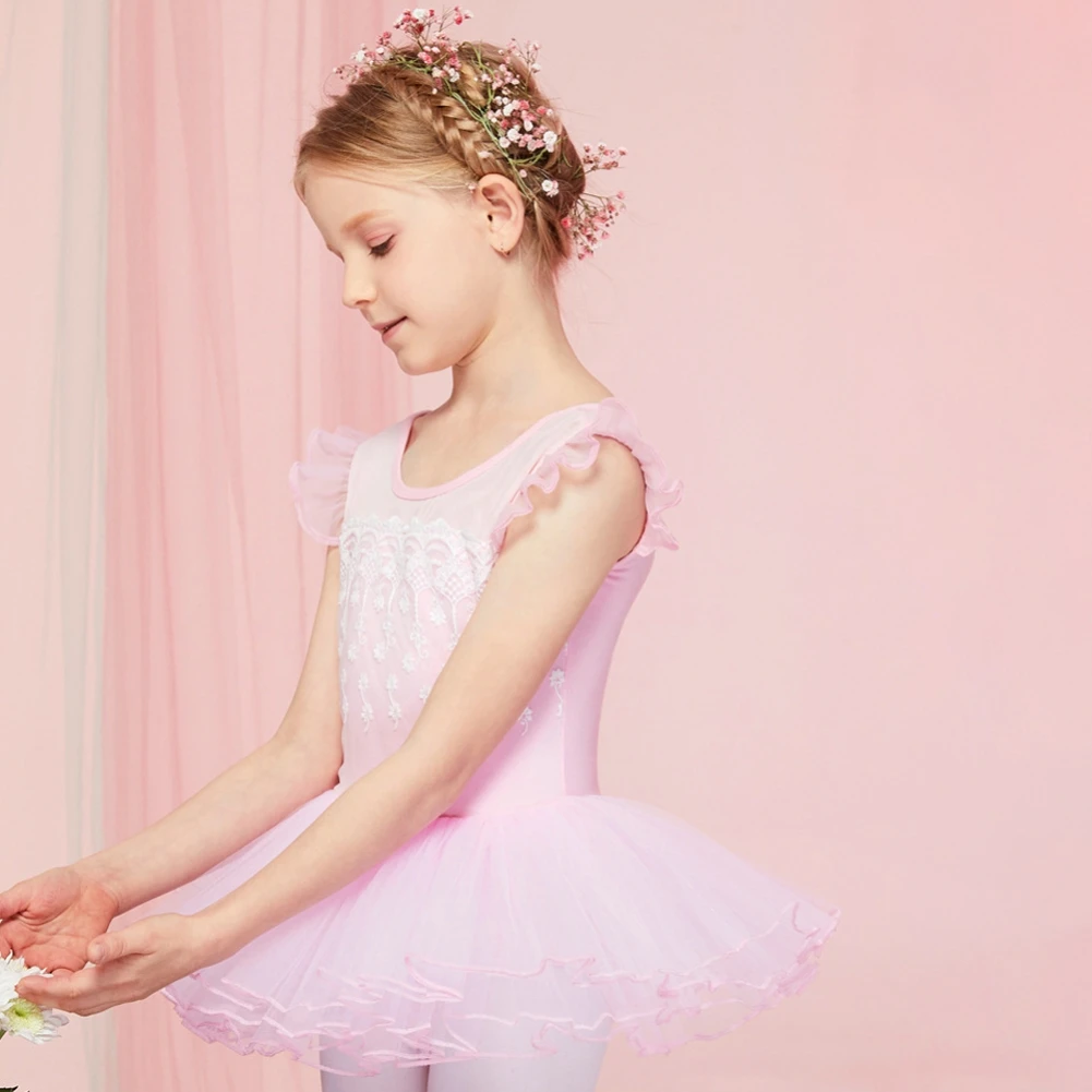 Vestido de Ballet para niña, leotardo de manga corta con tutú, traje de bailarina, traje de actuación en escenario