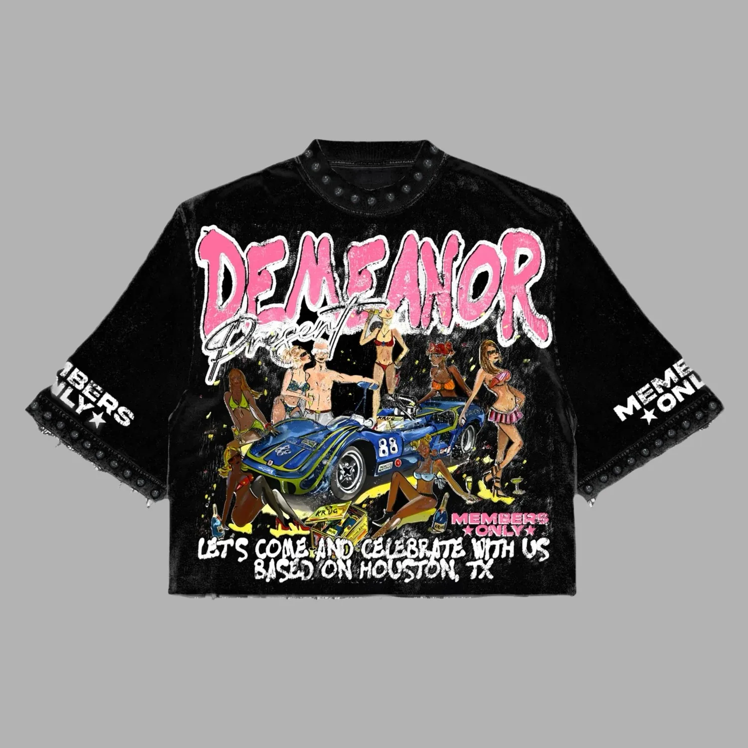 Womens Harajuku Klein Stone Embroidery Crop Tees Y2k Gothic