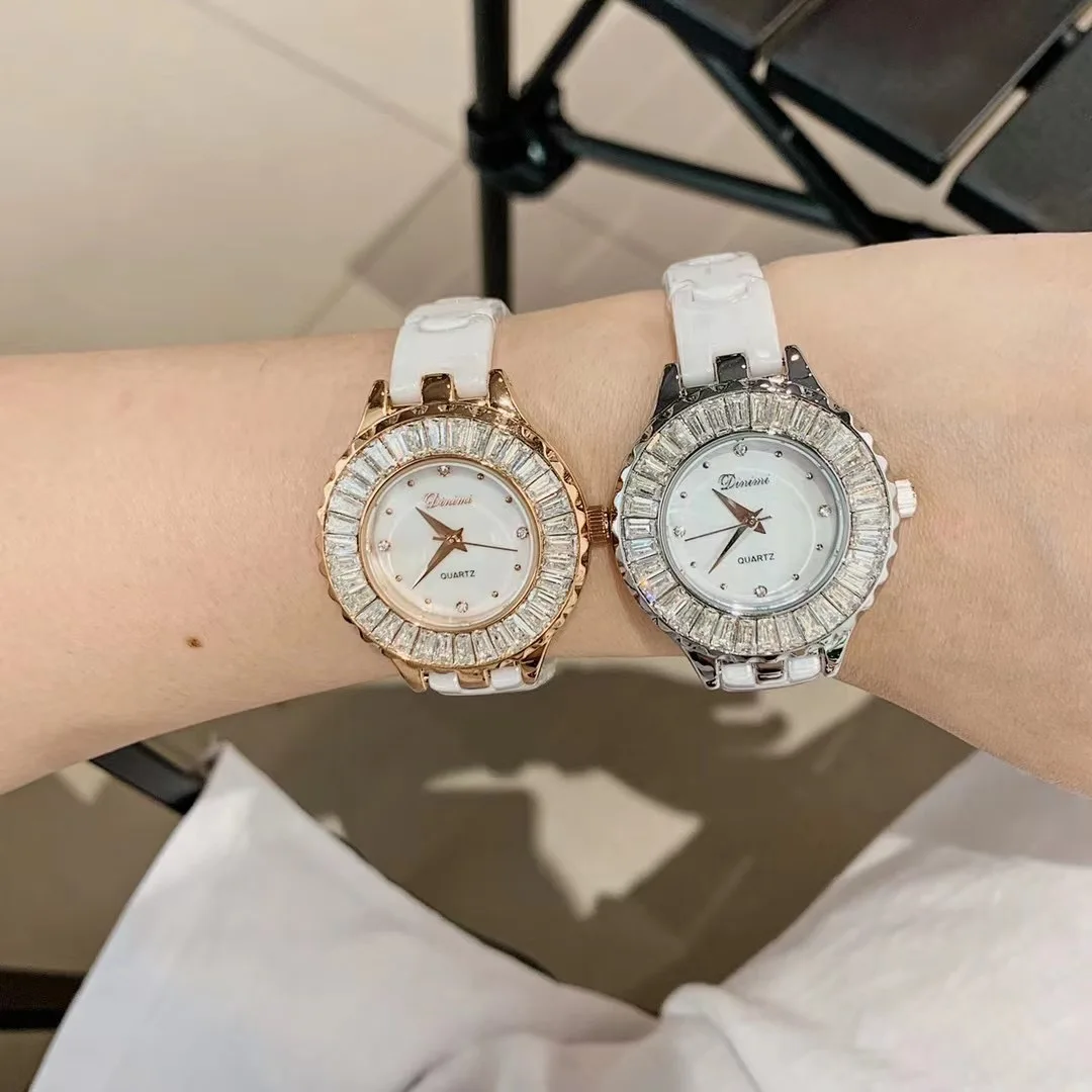 Elegant Ceramic Bracelet Wrist watch for Women Sparkly Zircons Crystals Watches Natural Shell Face Leisure Watch Quartz Clocks