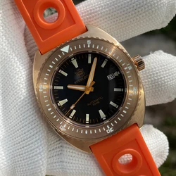 STEELDIVE Brand SD1941S Rubber Band 43MM Bronze Case Black Dial Blue Luminous Sapphire Glass NH35 Automatic Watch for Men