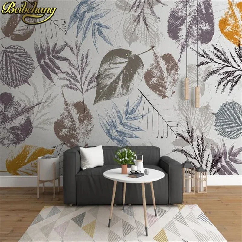 custom Leaves abstract vintage nordic decorative wall painting background 3D wallpaper for living room bedroom decor Stickers
