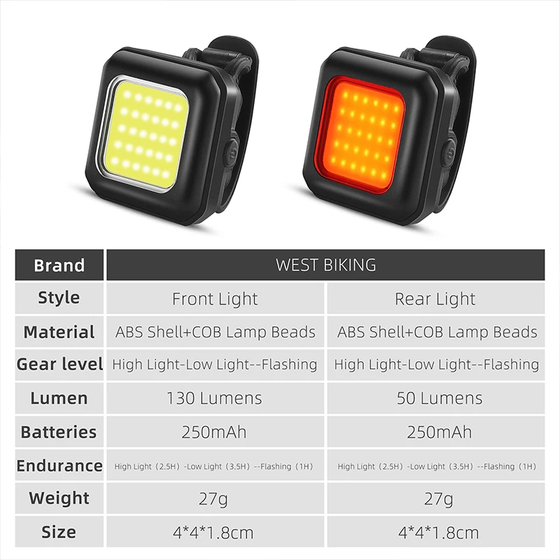 WEST BIKING Bike Light Mini Warning Taillight LED Waterproof Highlight Riding 25OmAH Type-C Charge Bicycle Front Rear Taillight