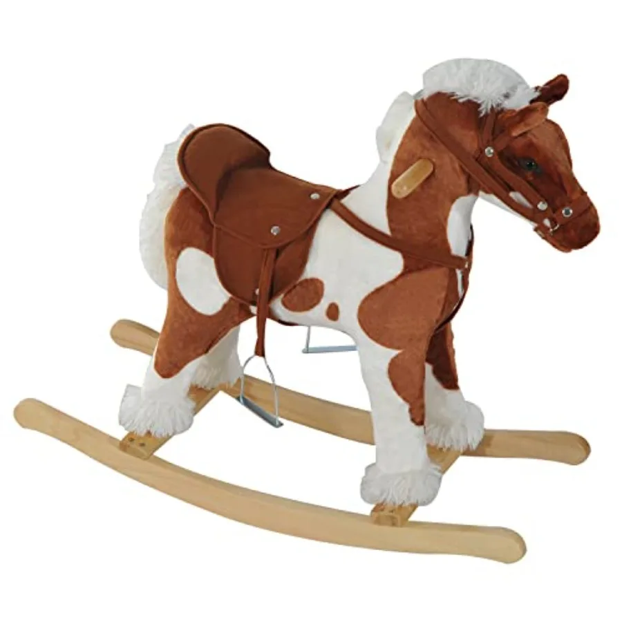 Wooden Toddler Rocking Horse, Plush Ride on Horse Toy Animal Rocker with Nursery Rhyme Music Brown