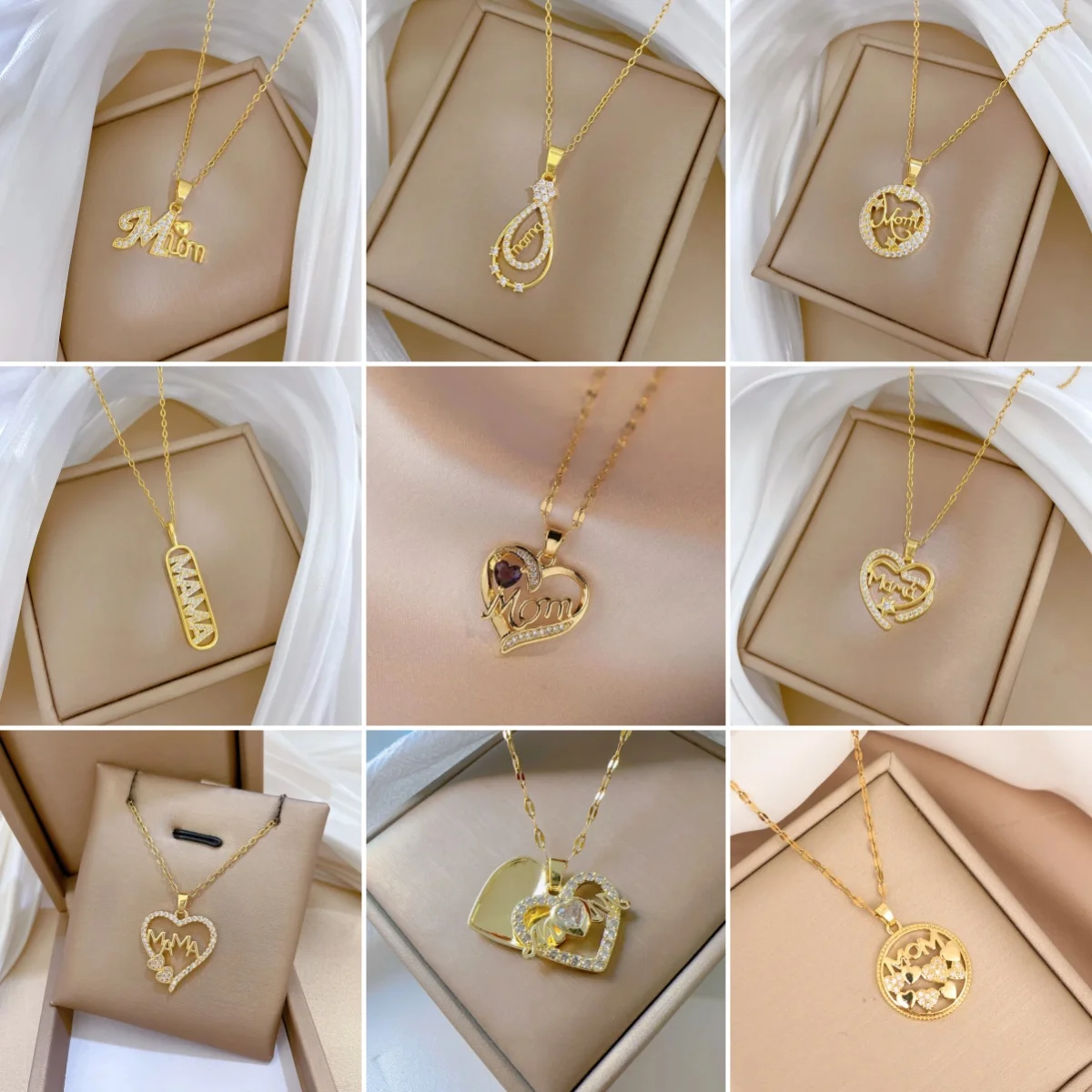 Heart Mama Letter Crystal Pendant Child Necklace For Women Mom Clavicle Chain Choker Stainless Steel Jewelry Mother's Day Gift