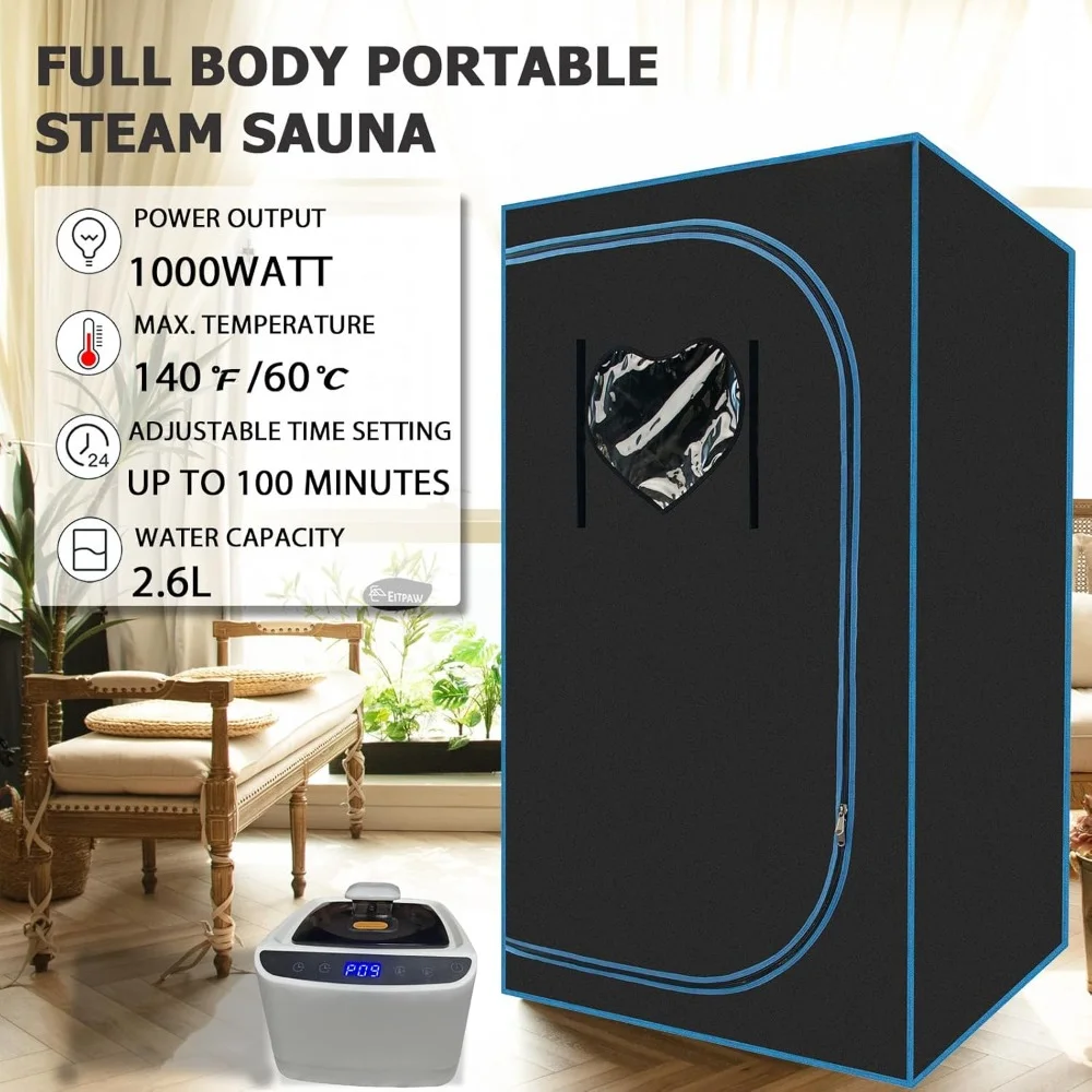 Full Size Sauna Tent, Personal Spa At Home for Your Family with Portable Sauna, 2.6 Liters 1000 Watt Portable Steam Sauna