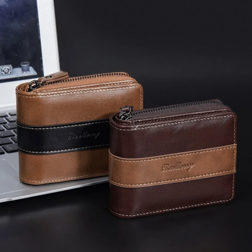 

High-end Zipper Pouch Men Zipper Wallet Credit Card Case Korean Style Card Holder Pocket Purse Square PU Leather Coin Purse Male