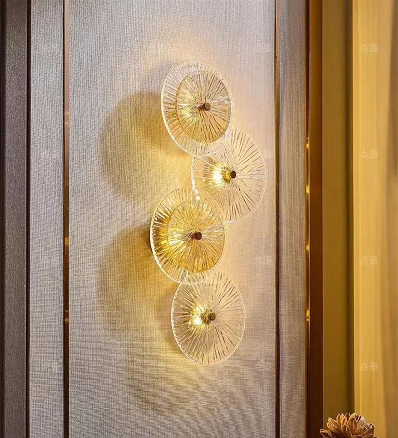 Lámpara de pared postmoderna de lujo, luz de fondo para sala de estar, mesita de noche, personalizada, de cristal, para pasillo, dorada