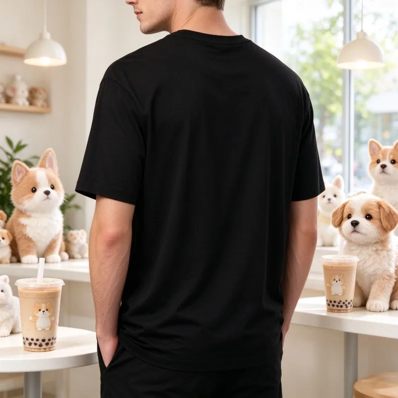 CAPYBARA T Shirt Men Cute Capybara Stack Milk Tea Strawberry Graphic Print Soft Modal Crewneck Tee Fashion Streetwear Top