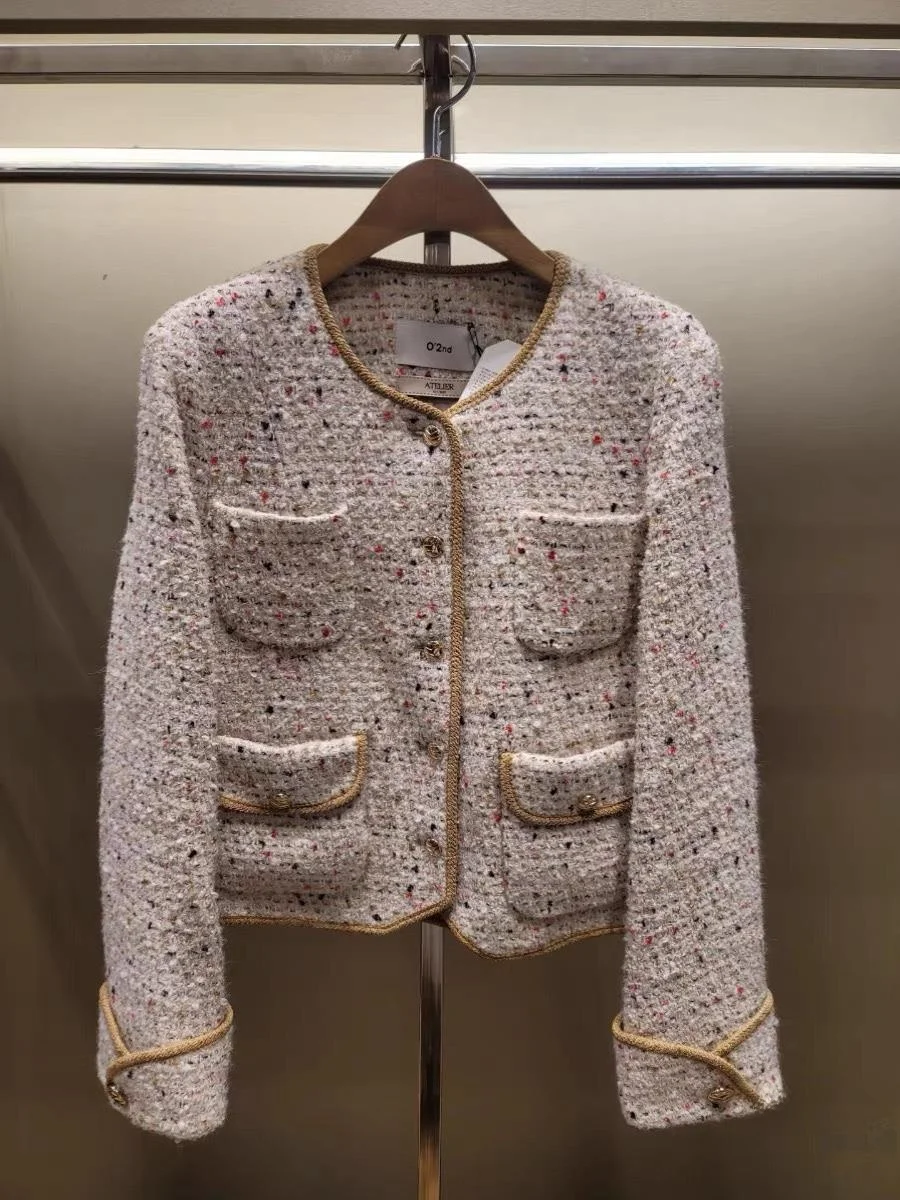 

Elegant Style Short Outerwear Women's Fashion Fragrance Jacket Autumn New Arrival High-End Feelings Long Sleeve No Collar Design