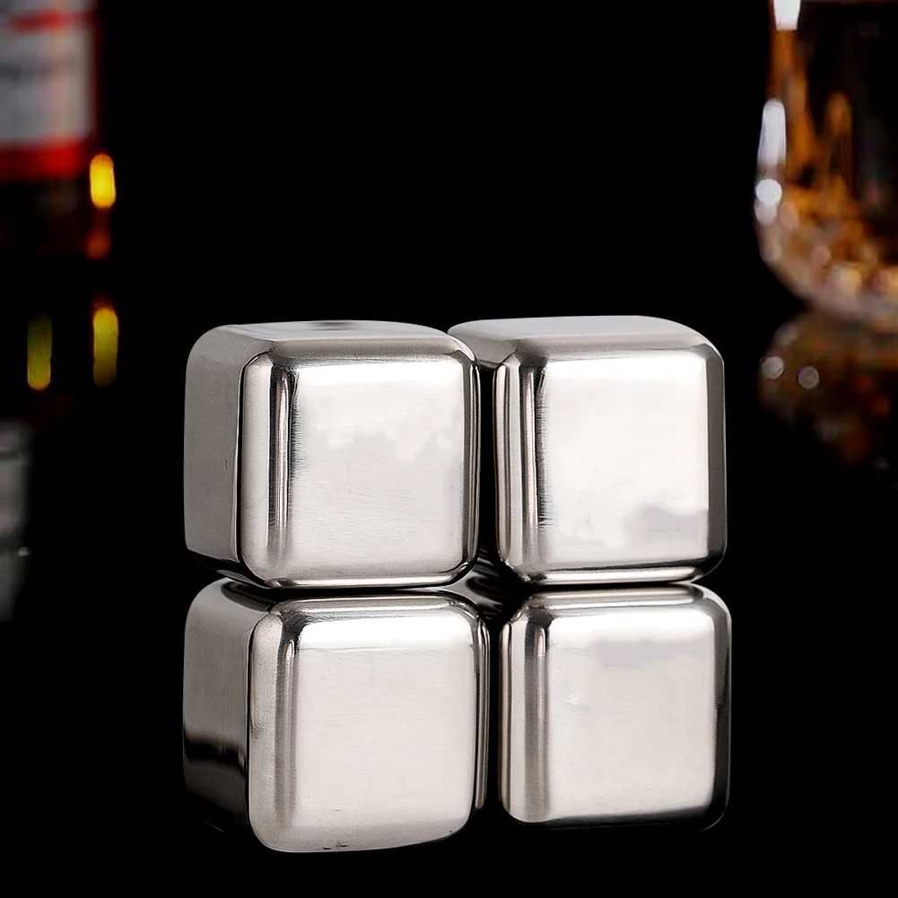 4 قطعة مبرد النبيذ الفولاذ المقاوم للصدأ قابلة لإعادة الاستخدام مكعبات الثلج مكعب أو شكل قلب أحجار التبريد الأحمر الأبيض النبيذ المشروبات طقم هدايا مع صندوق