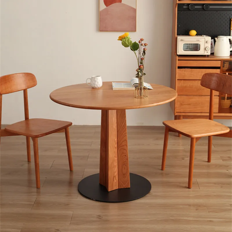 Solid wood sky ruler round table dining table household small apartment cherry wood Japanese furniture Nordic round dining tabl
