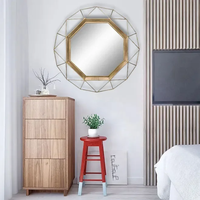 72cm wholesale Large big House mirror Metal Hanging Hook Octagonal Iron Wrought decor Wall Mirror Decoration Art For Living Room