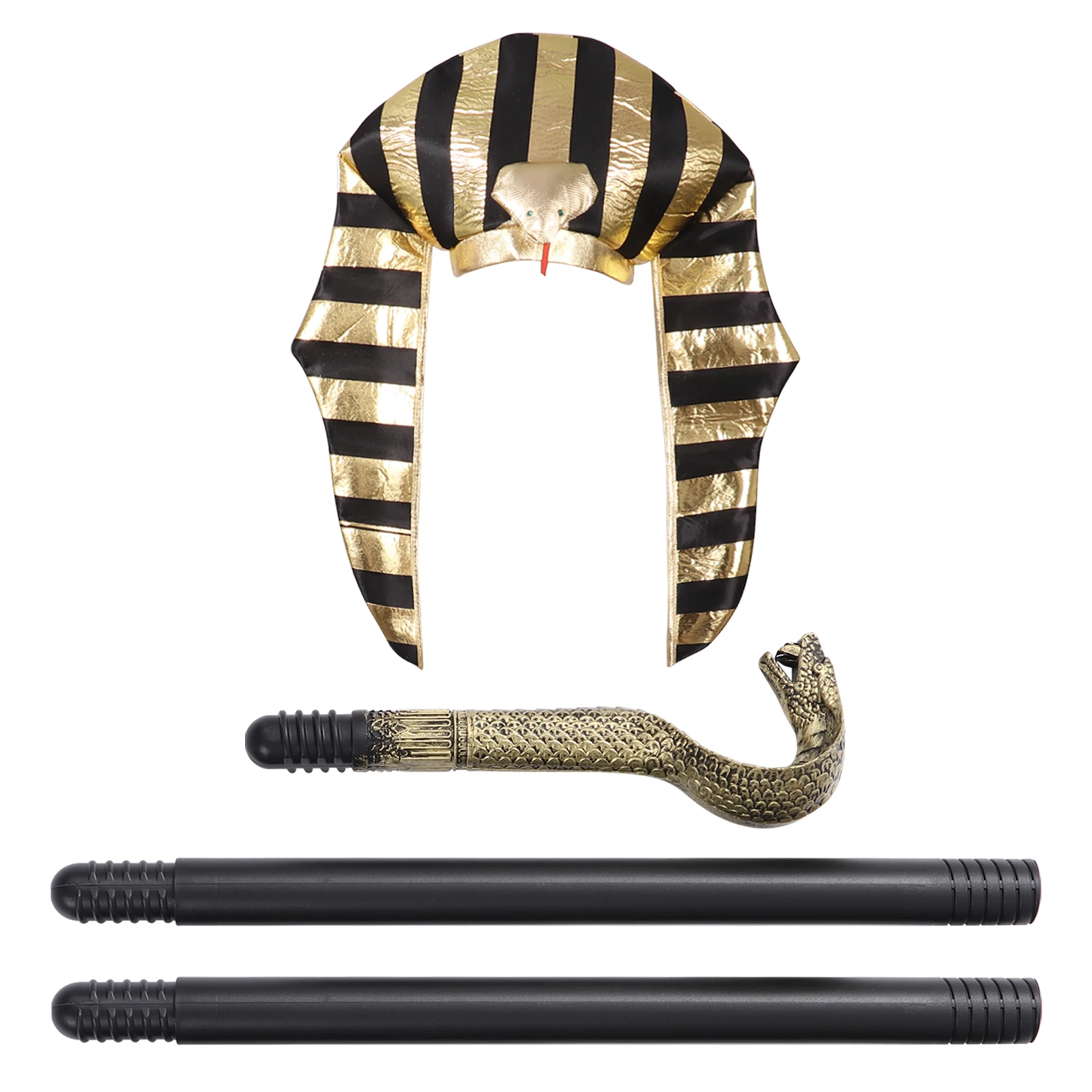 

Egyptian CostumeGolden Pharaoh King Hat Golden Cleopatra Snake-shaped Headdress with Scepter Halloween Cosplay Props Kids Gift