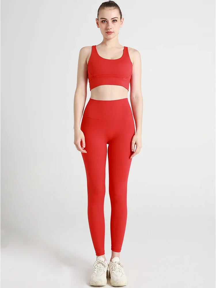 2 Piece Women Yoga Set Sleeveless Sexy Cross Back Sports Bra High Elasticity Buttock Lift Leggings Comfortable Sportswear Suit