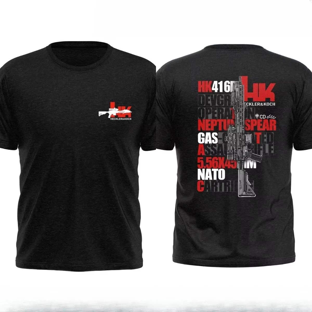 Unisex-T-Shirt mit taktischem Gewehr-Blütenblatt-Print, schwarze Baumwolle, kurzärmelig, No Compromise, Streetwear-T-Shirt für Militär- und Schusswaffen-Enthusiasten