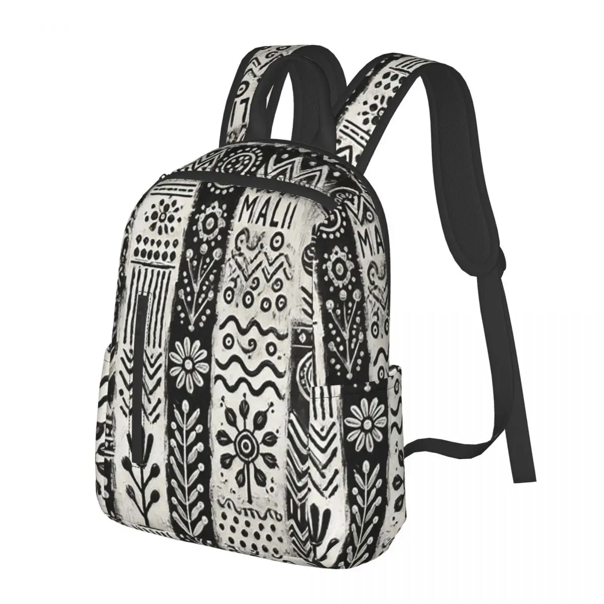 

Black And White Bohemian Floral Print Student Backpack School Bag Hiking Travel Daypack for Boys Girls Bookbag Shoulder Bags