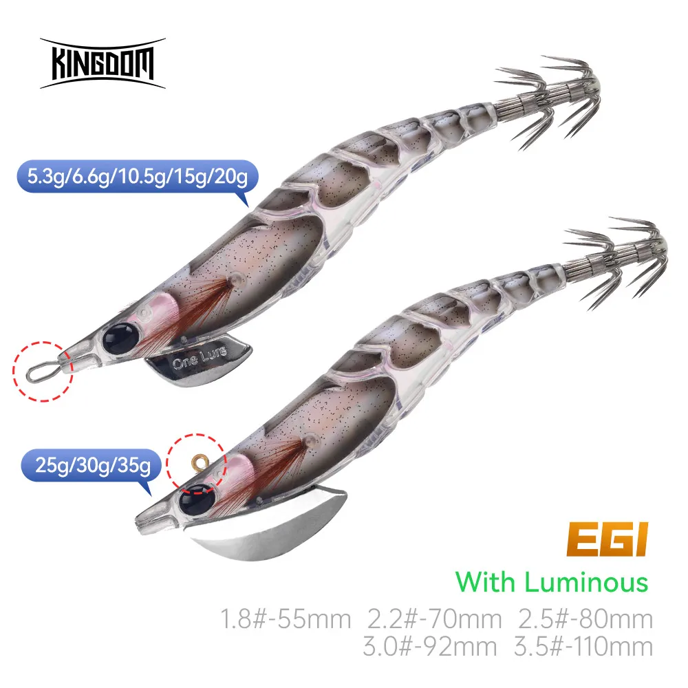 Kingdom Squid Fishing Lure Sea Fishing Bait 1.8# 2.2# Artificial Jigging Lure Hooks Sinking Squid Luminous EGI Octopu Cuttlefish