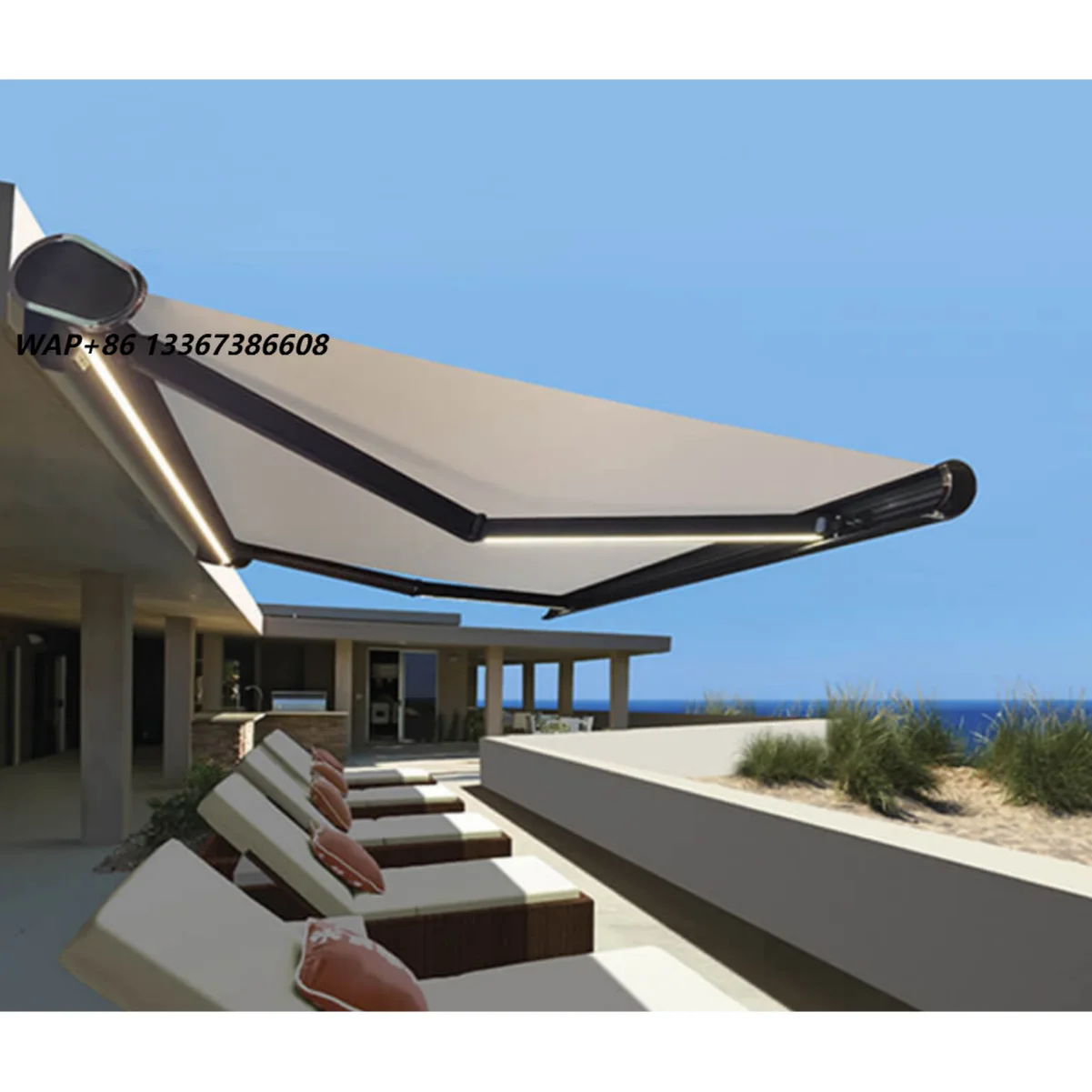 JHR Factory Outdoor Aluminum Alloy Electric Folding Full Box Telescopic Awnings for Patio Use Box Type Awnings for Patios