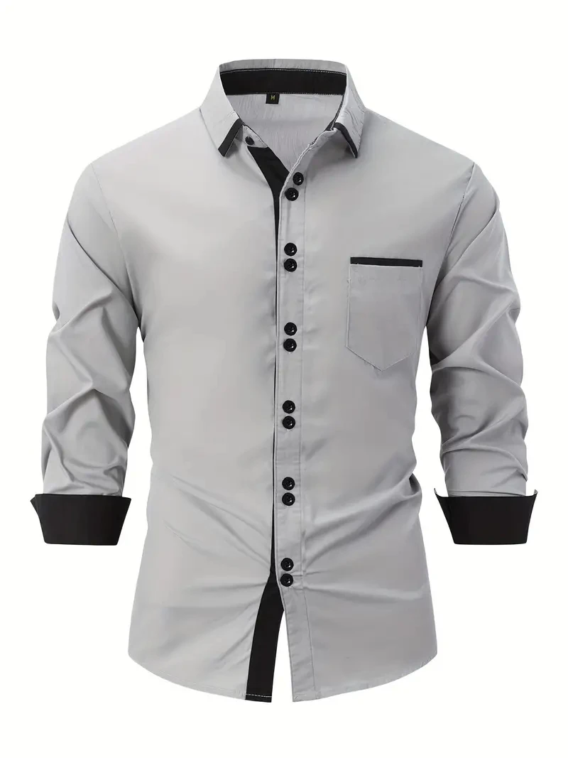 

2024 Men's new relaxed lapel button monochrome striped shirt. Street selling fashion boy base top four seasons wear