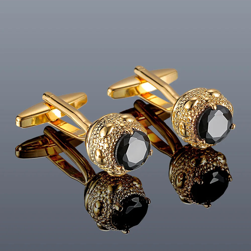 

Men's Cufflinks High Quality Light Luxury Black Zircon Round Gold Silver Jewelry