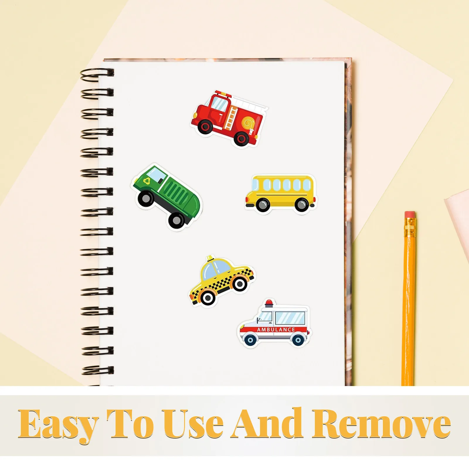 5 Rolls Transportation Vehicle Stickers Cartoon Themed Self Adhesive for Birthday Party Classroom Bag Sealing Notebook