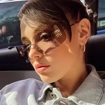 2025復古無框設計遮陽眼鏡奢華金屬女士太陽眼鏡高品質裝飾旅行健行太陽眼鏡 6 最佳銷售 miu miu 太陽眼鏡盒 - №4