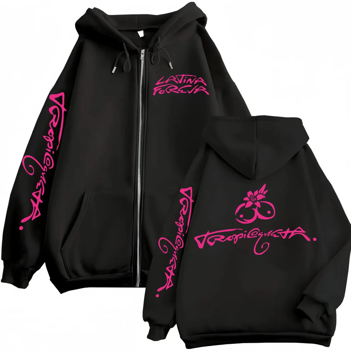

Karol G Tropicoqueta 2025 New Album Logo Graphic Zipper Hoodies Fashion Hip Hop Zip Up Sweatshirts Men Women Casual Loose Jacket