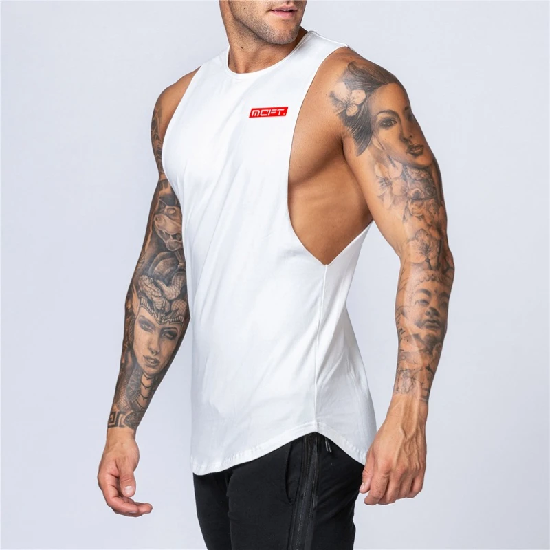 Men Running Vest Cotton Sleeveless Gym weightlifting Tank Top Loose Fit Bodybuilding Workout Summer Breathable Fitness Train Top
