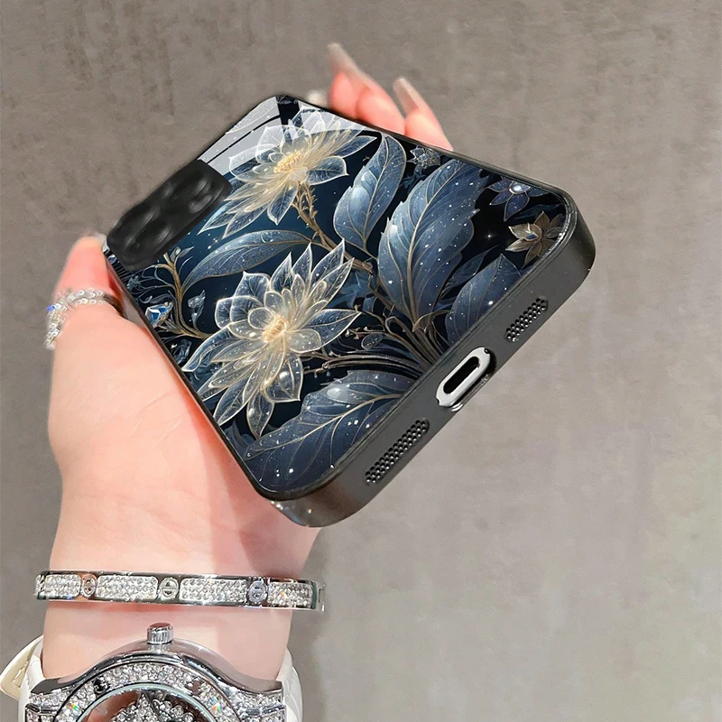 Glowing Flower Pattern Tempered Glass Phone Case For iPhone 17 16 15 14 Pro Max 13 12 11 Pro 16E 17Air 7 8 Plus XR XS X Cover - Image 5