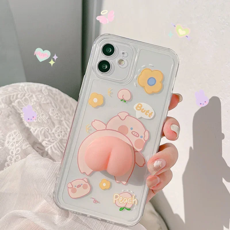 Cute Cartoon 3D Pig Butt Mobile Phone Case for IPhone15 14 12 13 11 Pro ProMax Plus X XR Xsmax Shockproof Dustproof Phone Cover