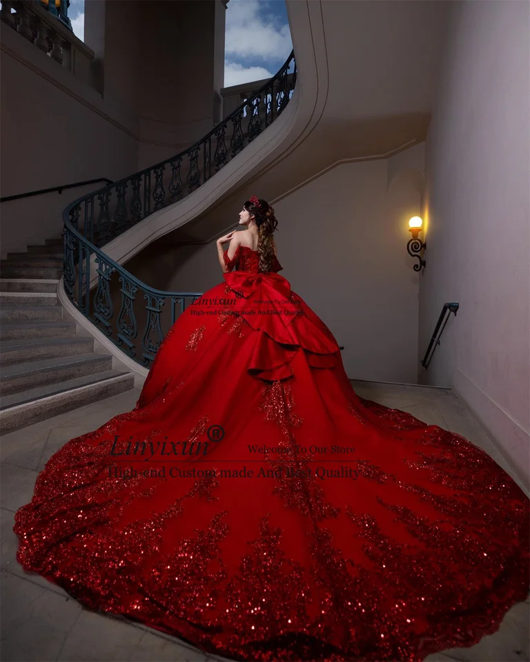 Quinceanera Vestidos Rojo Vestidos De 15 Aos Shiny Red Quinceanera Dress  Ball Gown Sequins