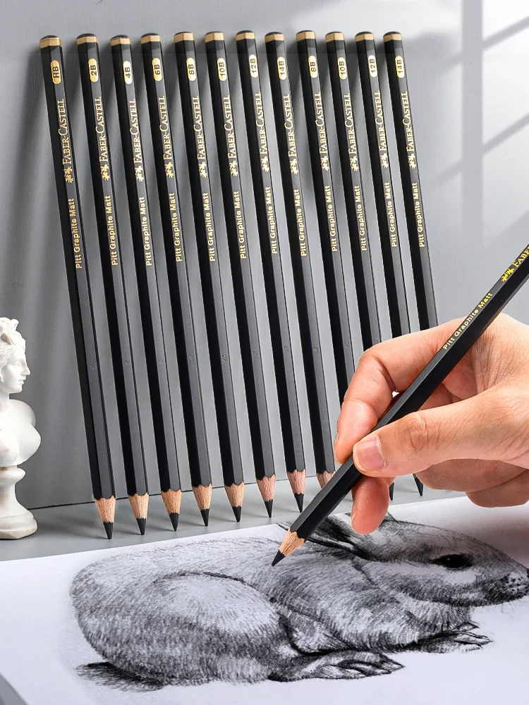 8 Pcs Faber-Castell Graphite Pitt Matt Pencil Set HB, 2B, 4B, 6B, 8B, 10B, 12B, 14B Sketching Drawing Artists’ Quality