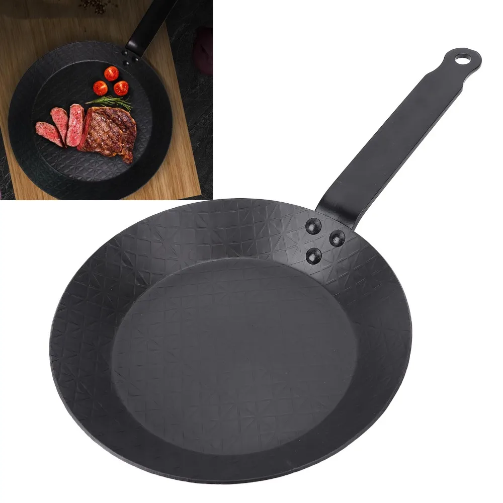 Carbon Steel Frying Pan Nonstick Even Heat Distribution Steak Pan Practical Black Omelette Pan Gas Stove Induction Cooker