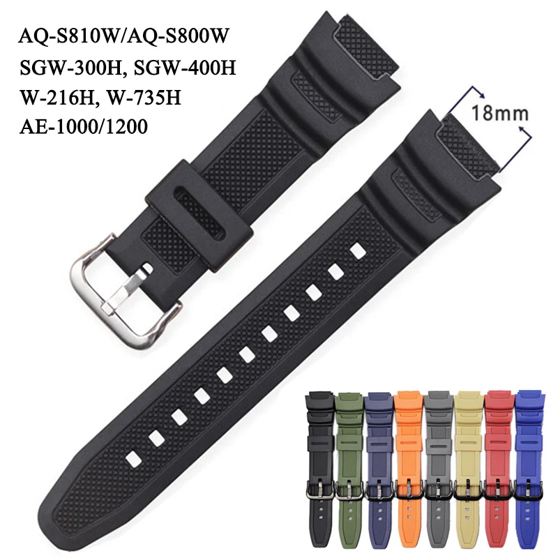 Rubber Strap for Casio AE-1000 1200 AQ-S810W SGW-400H W-735 218 Men Women Universal Sport Waterproof PU Replace Watch Band 18mm