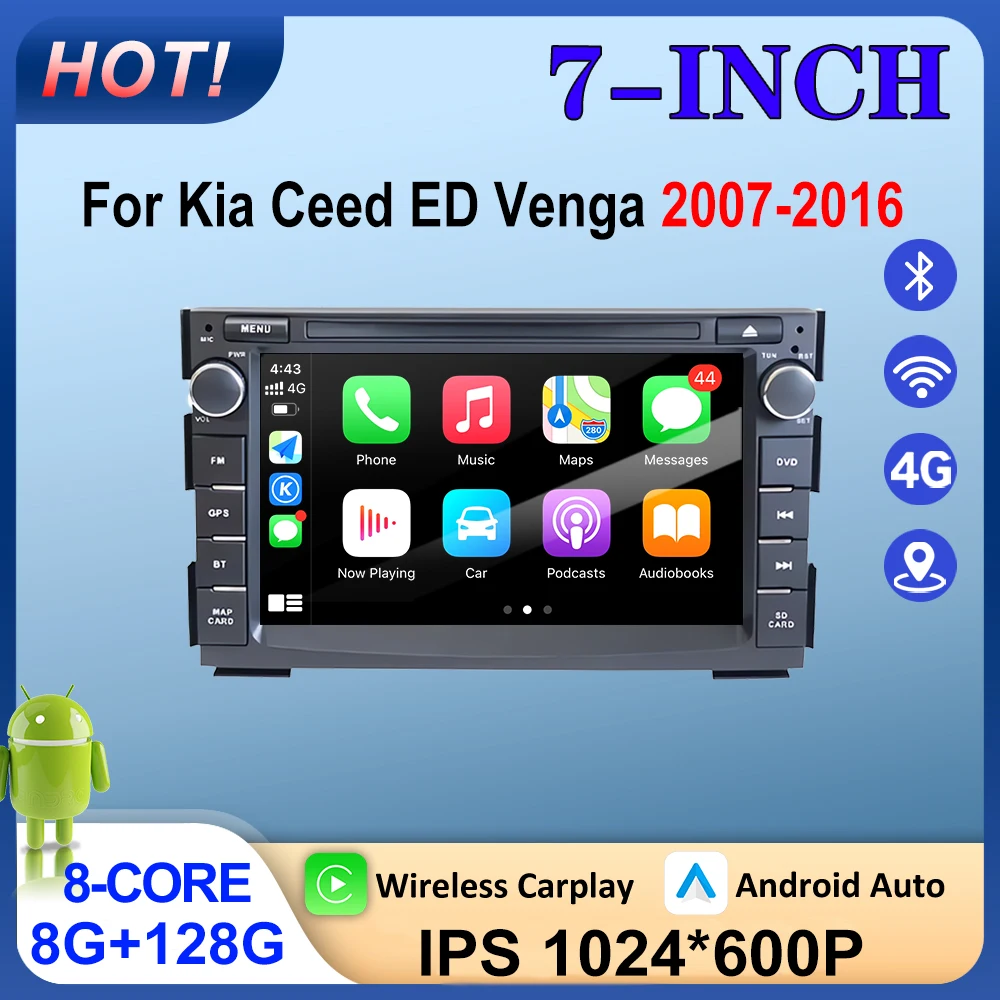 Android 16 System For Kia Ceed ED Venga 2007-2016 Bluetooth GPS Navigation QLED Touch Screen Auto Tools Head Unit Cooling Fan