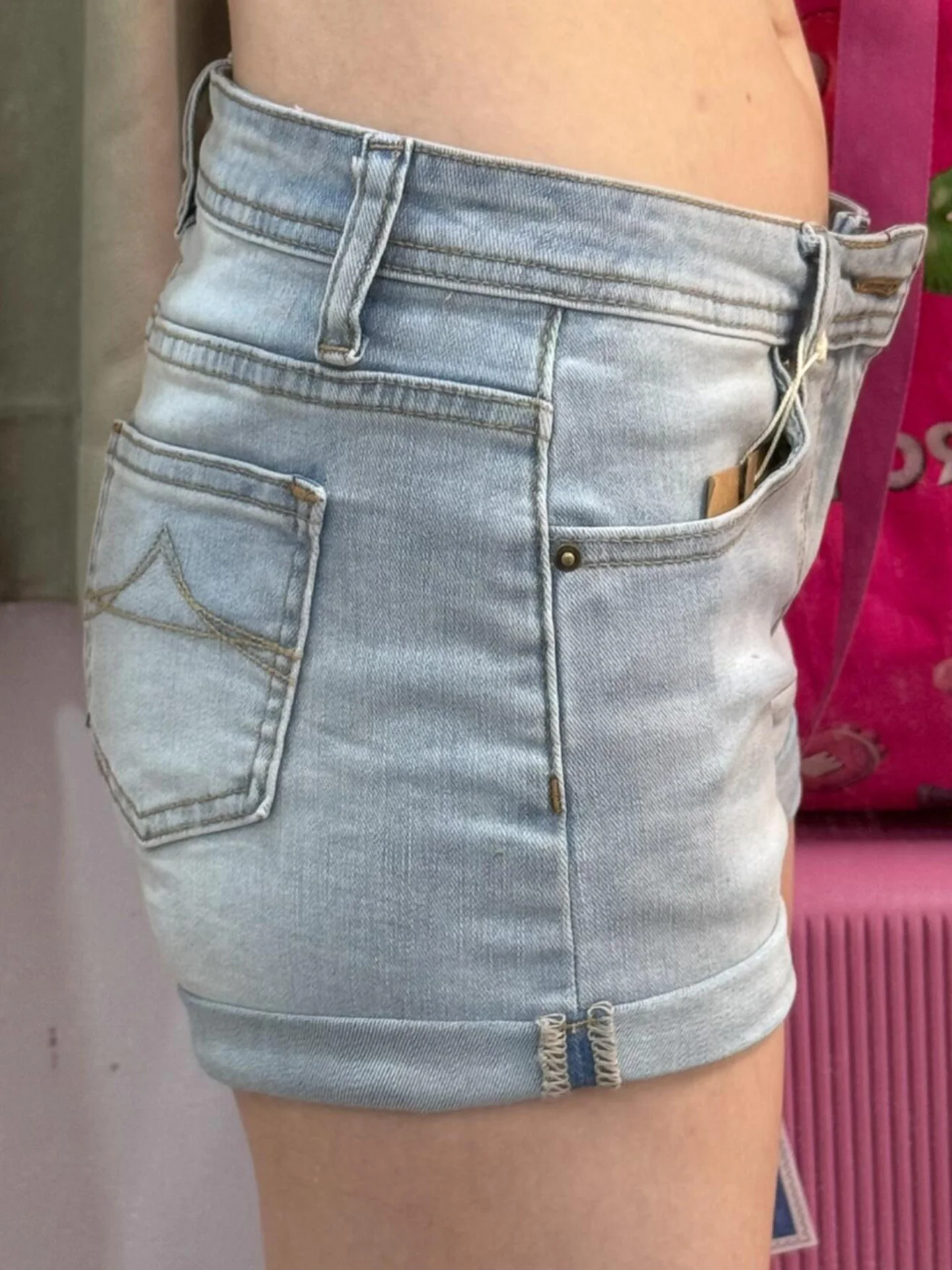 American Hot Girl Low Waist Denim Shorts Women Summer Thin New Wrap around Cuffed Straight Leg Wide Leg Hot Pants