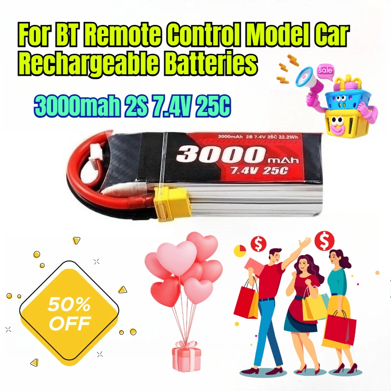 

3000mah 2S 7.4V 25C 14303 14211 for BT Remote Control Model Car Rechargeable Batteries