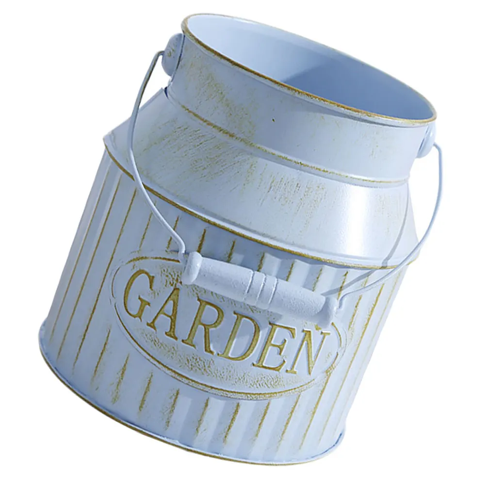 

Iron Flower Bucket Planter Vintage Decor Retro Style Tin Pot Garden Adornment Plant Container Balcony Indoor Use Portable Size