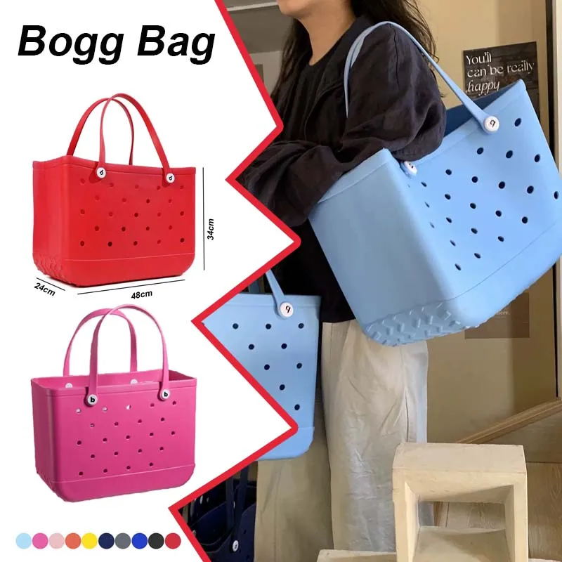 Bogg Beach Bag Extra Large Summer Travel EVA Beach Basket Women Picnic Tote Bag Holes Pouch Shopping Shoulder Bag Boggs Bag