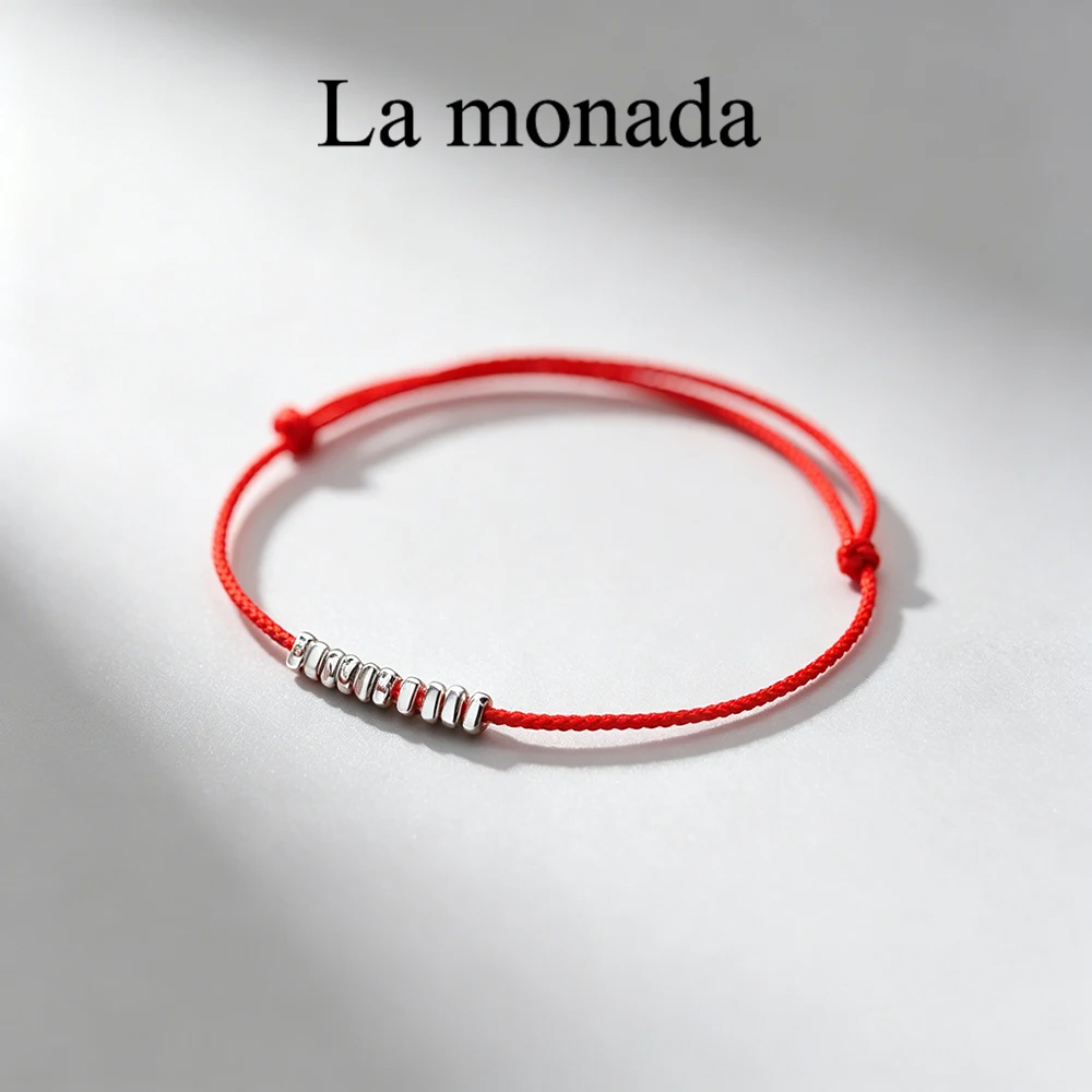 925 Sterling Silver Triangle Bead Red Braided Thread Bracelet Adjustable 16–22cm Minimal Lucky Rope Wrist Jewelry Gift For Women
