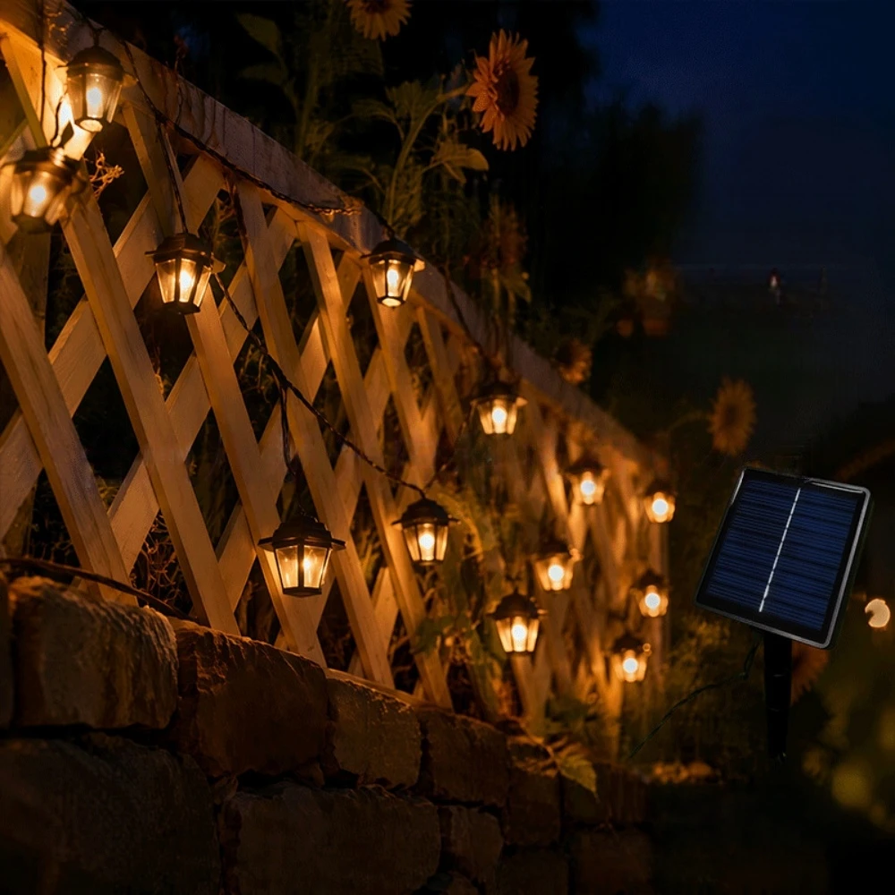 Solar String Lights Hexagonal Lantern Outdoor Garden Fairy Light Waterproof Decorative Lamps Halloween Festival Patio Yard Decor