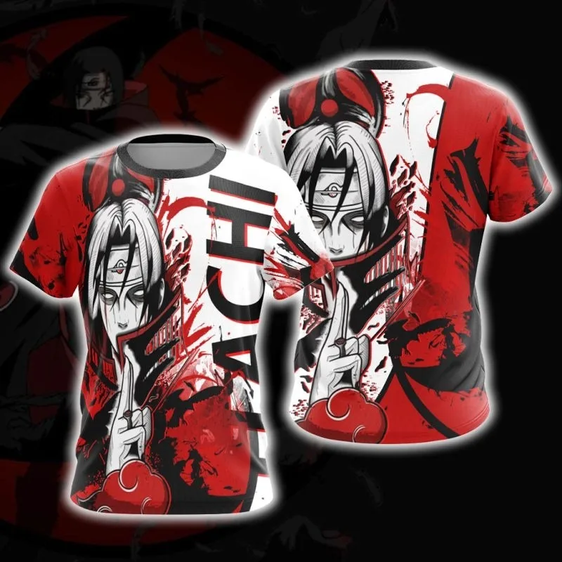 2026 New Men's Naruto Uchiha Itachi Y2K Splatter Paint Style Short-Sleeve T-Shirt, Anime Peripheral Crew Neck Breathable T-Shirt