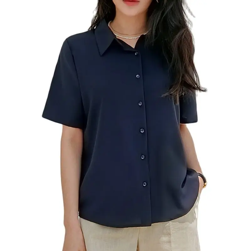 Women'S New Korean Chiffon Fashion Cardigan Top Female Summer Loose Thin Trend Slim Versatile Short Sleeve Lapel Neck Shirt